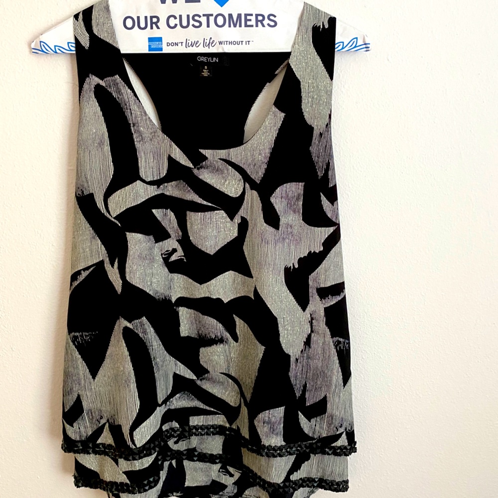 Black and white racer back top. Size S